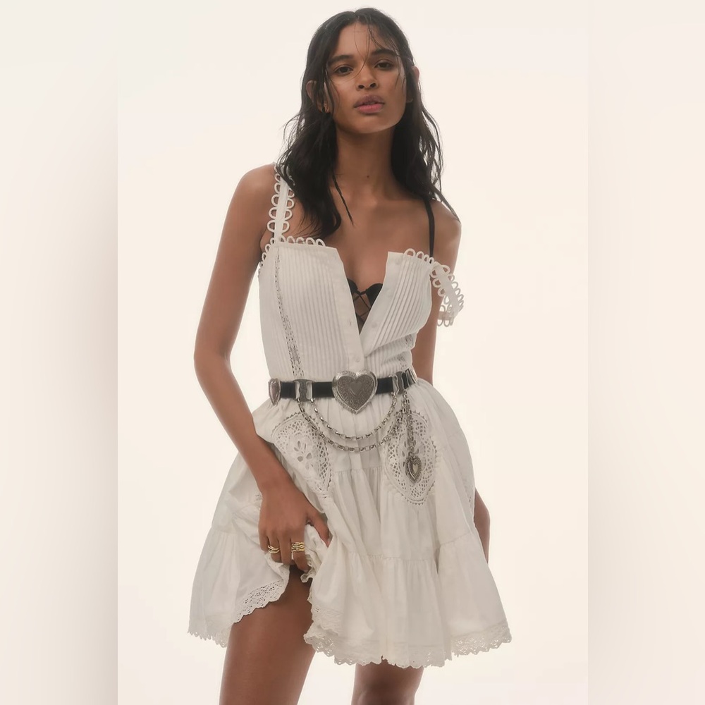 Free People White Crochet Detail Tiered Mini Sundress